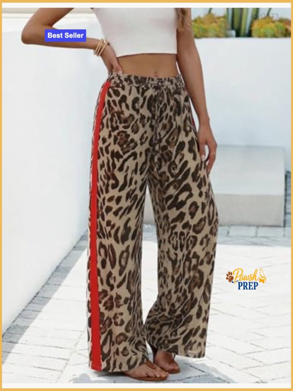 Wide Leg Palazzo Trousers with Pockets Leopard Print High Waisted - Picture 4 of 7